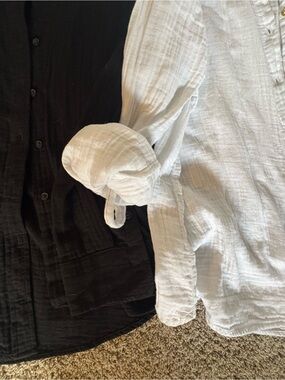 Two Crepe Button-Down Shirts - Black & White